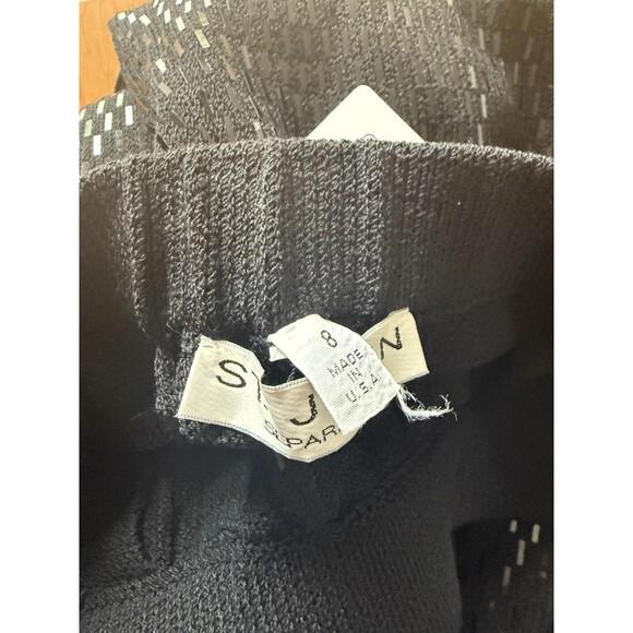 ST JOHN Black Santana Knit Flat Front Trouser Dress Pants, Size 8, Paillettes - Picture 2 of 4